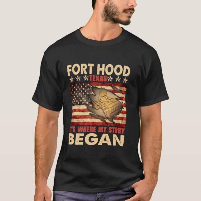T-shirt Drapeau de Fort Hood Texas USA 4 juillet manches l (Devant)