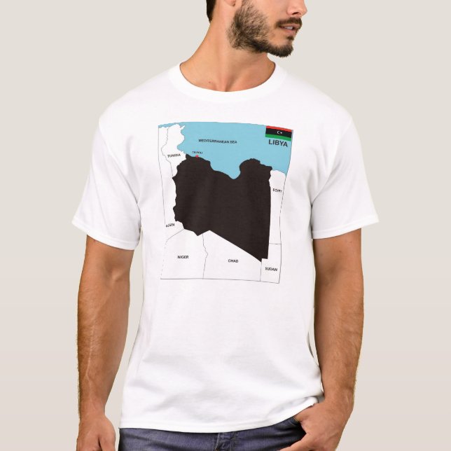T-shirt drapeau de la carte politique du pays libya (Devant)