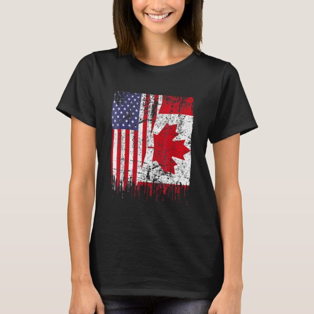 T-shirt Drapeau de la fête du Canada - Semi-américain (Devant)