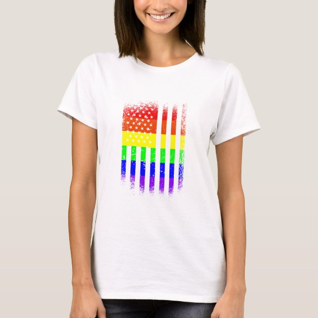 T-shirt drapeau de la fierté américaine arc-en-ciel (Devant)
