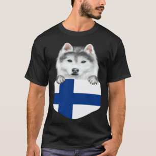 T-shirt Drapeau de la Finlande Chien Husky Sibérien Dans L