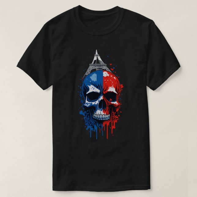 T-shirt Drapeau de la France Crâne de mort (Design devant)
