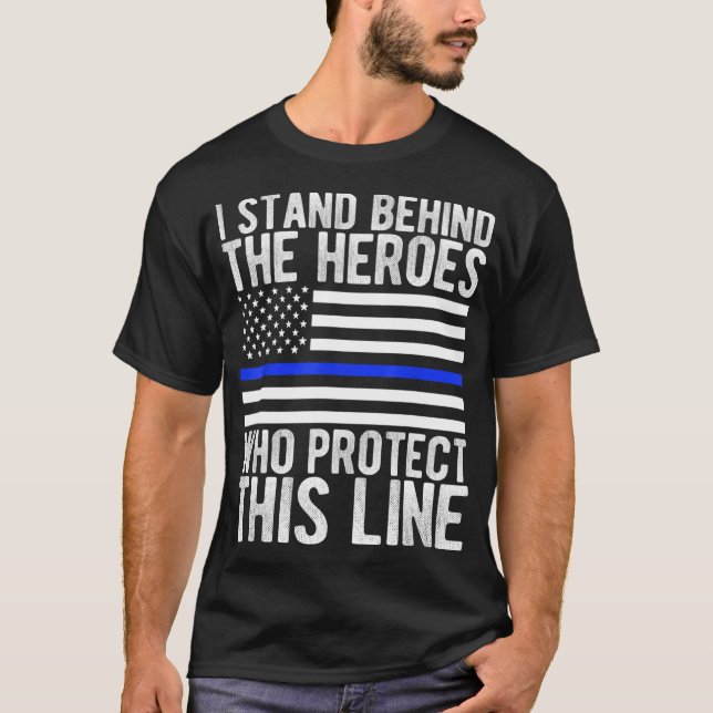 T-shirt Drapeau de la Ligne Bleue Mince - Héros de la poli (Devant)