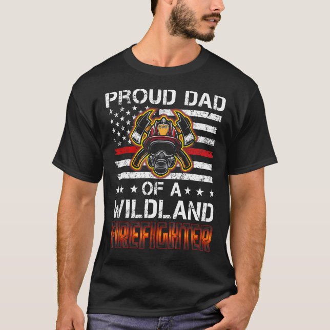 T-shirt Drapeau de la ligne rouge Fier papa d'un Firefi sa (Devant)