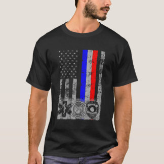 T-shirt Drapeau De La Police Des Pompiers Et De L'Emt Prem