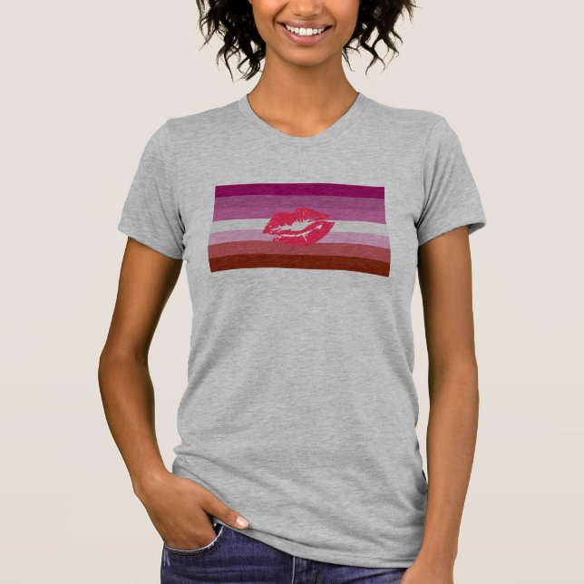 T-shirt Drapeau de lesbienne de rouge à lèvres (Devant)