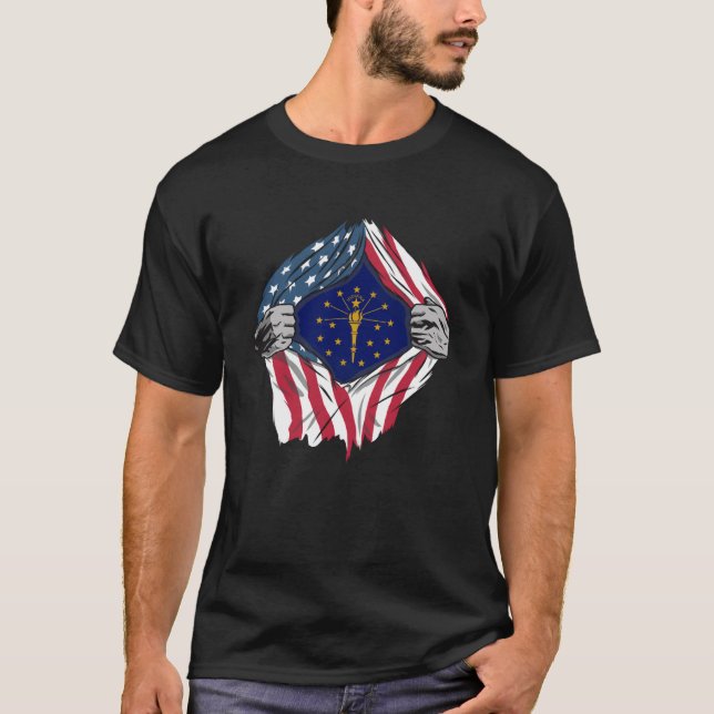 T-shirt Drapeau de l'état de l'Indiana Sang américain en m (Devant)