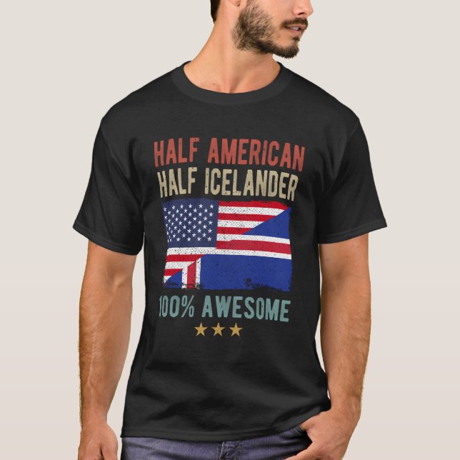 T-shirt Drapeau de l'Islande mi-américain mi-islandais (Devant)