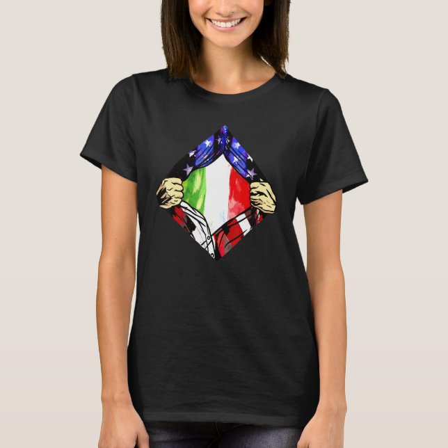 T-shirt Drapeau de l'Italie - Demi-Américaine - Demi-Itali (Devant)