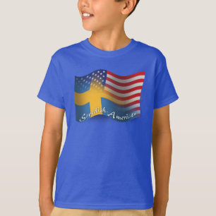 T-shirt Drapeau de ondulation Suédois-Américain