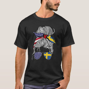 T-shirt Drapeau de patriote suédois américain Femme Fille 