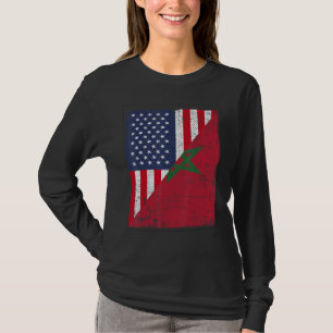 T-shirt Drapeau de pays moitié USA moitié Maroc