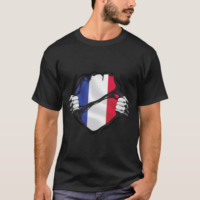 T-shirt Drapeau de racines pures France noir (Devant)