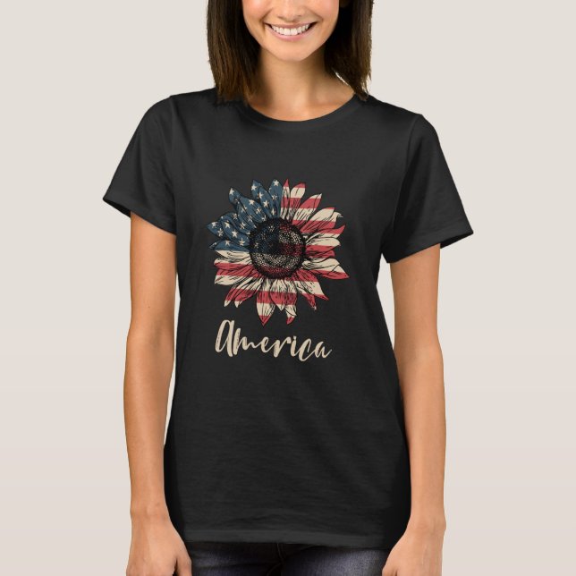 T-shirt Drapeau de tournesol Amérique 4 juillet Patriotiqu (Devant)
