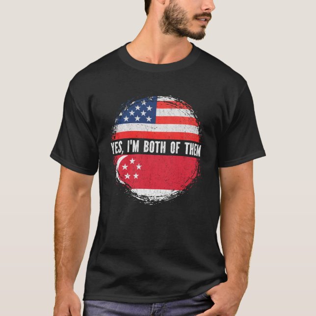 T-shirt Drapeau demi-américain demi-singapourien États-Uni (Devant)