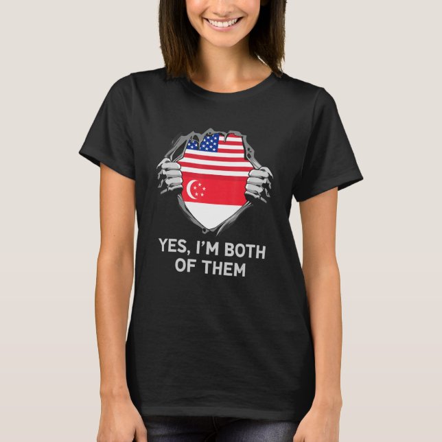 T-shirt Drapeau demi-américain demi-singapourien États-Uni (Devant)