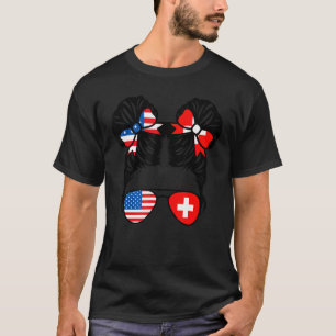 T-shirt Drapeau demi-américain demi-suisse fille USA Suiss
