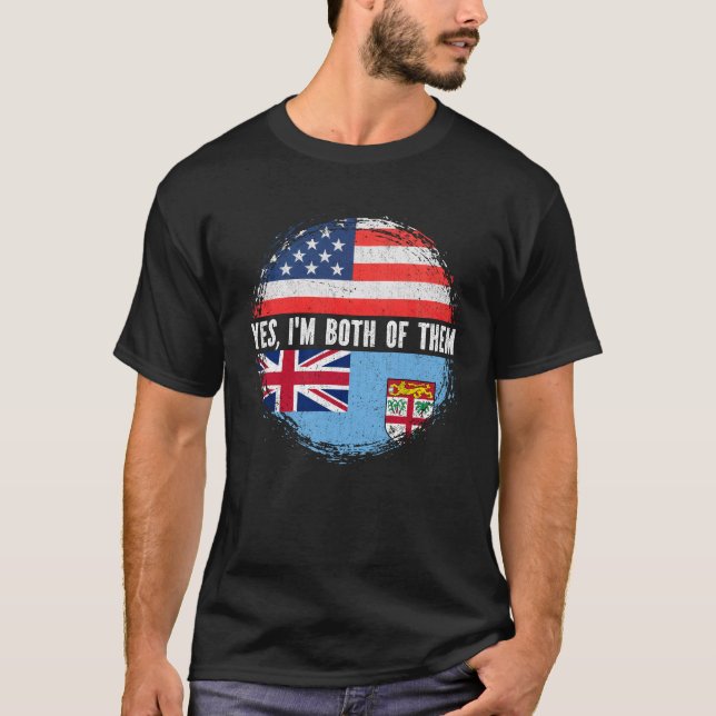 T-shirt Drapeau demi-américain Fijian USA Fidji (Devant)