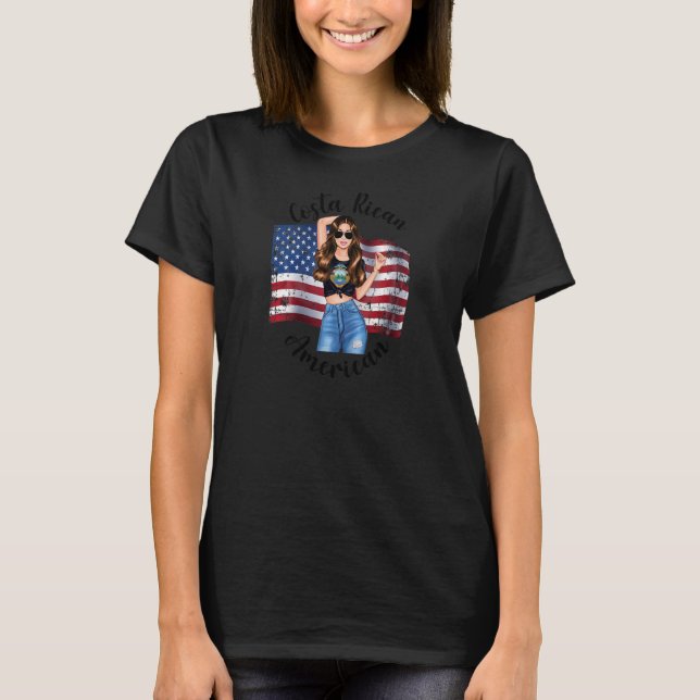 T-shirt Drapeau demi-costaricain américain pour femmes Usa (Devant)