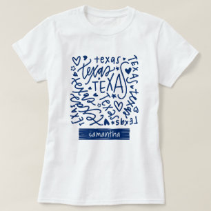 T-shirt Drapeau d'Etat Motif de doodle du Texas bleu