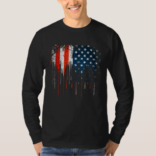 T-shirt Drapeau Distressé Us Déchiré Rouge Blanc Et Bl