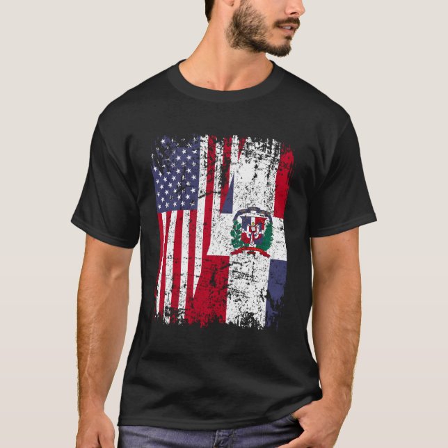 T-shirt Drapeau dominicain à demi-américain Roots (Devant)