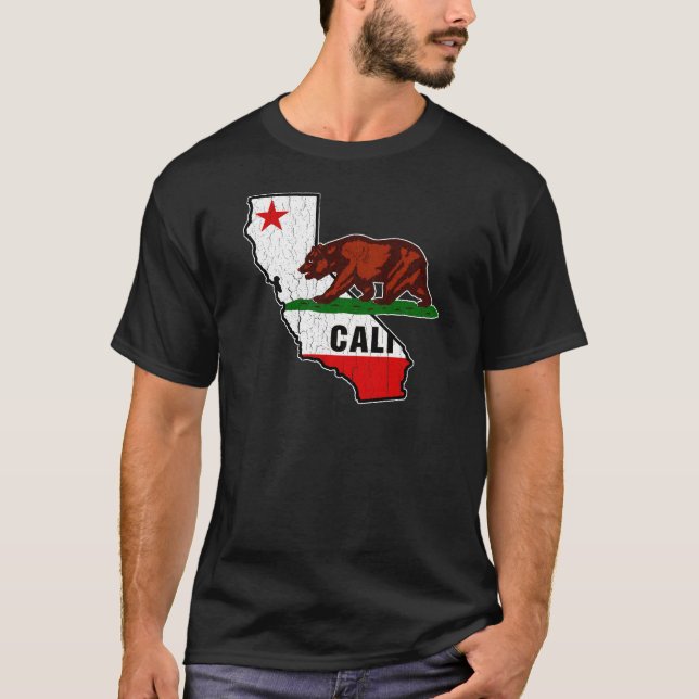 T-shirt Drapeau d'ours de la Californie (affligé) (Devant)