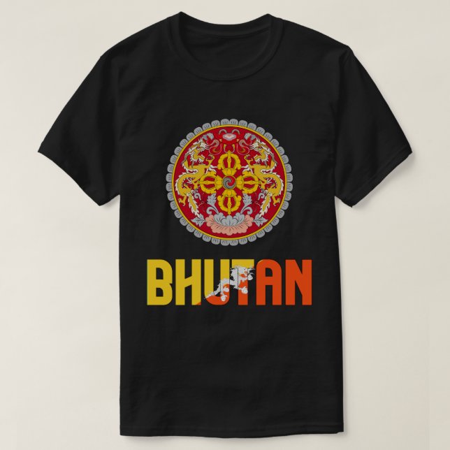 T-shirt Drapeau du Bhoutan et armoiries patriotiques (Design devant)