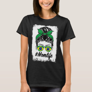 T-shirt Drapeau du Brésil Maman brésilienne Chignon désord