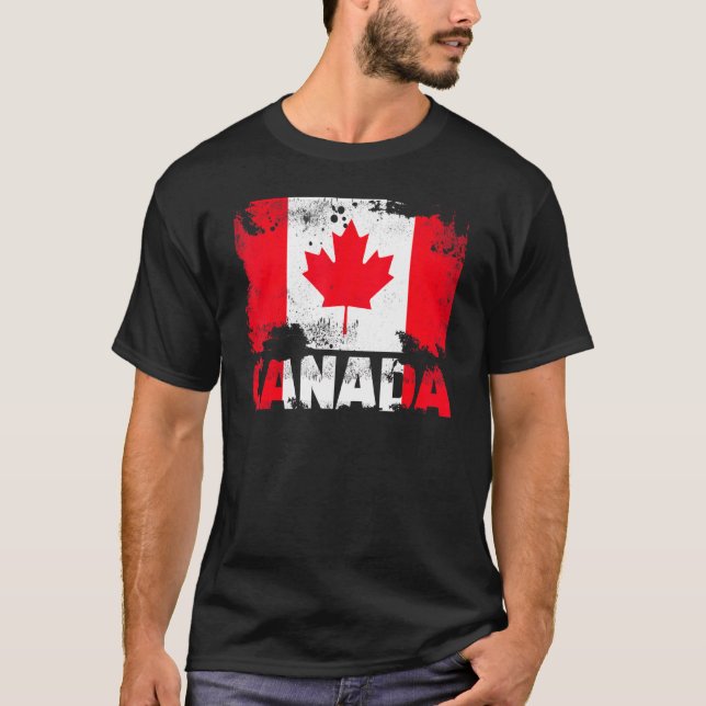 T-shirt Drapeau du Canada Tranche de Grunge canadienne Vin (Devant)