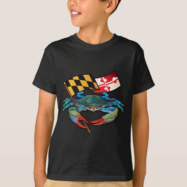 T-shirt Drapeau du Maryland de crabe bleu (Devant)