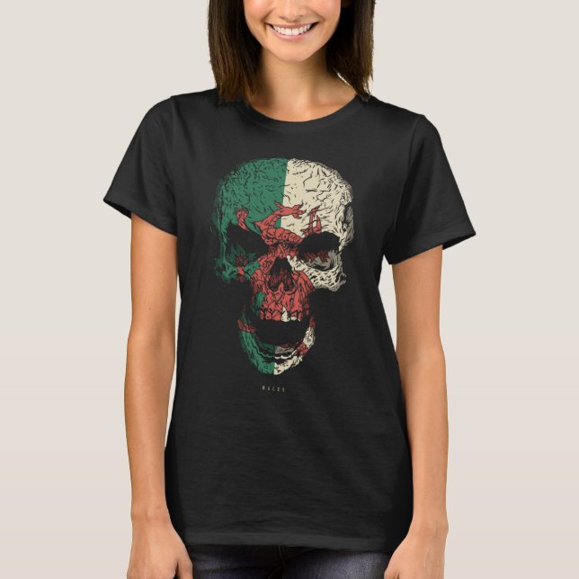 T-shirt Drapeau du Pays de Galles Skeleton Welsh Roots (Devant)