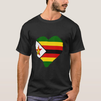 T-shirt Drapeau du Zimbabwe Cœur Racines zimbabwéennes Fie
