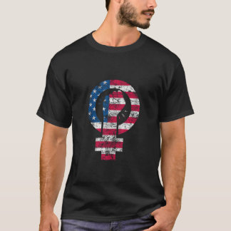 T-shirt Drapeau féministe 4 juillet États-Unis Vintage Tan