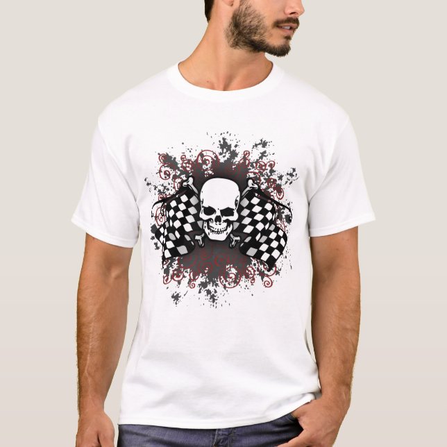 T-shirt drapeau-floc Crâne-checkered (Devant)
