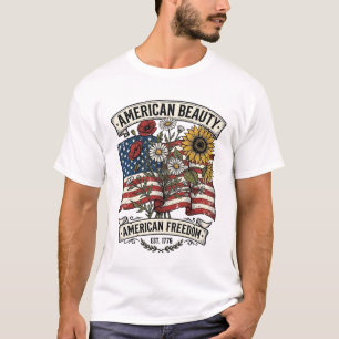T-shirt Drapeau Floral American Beauty Patriotique