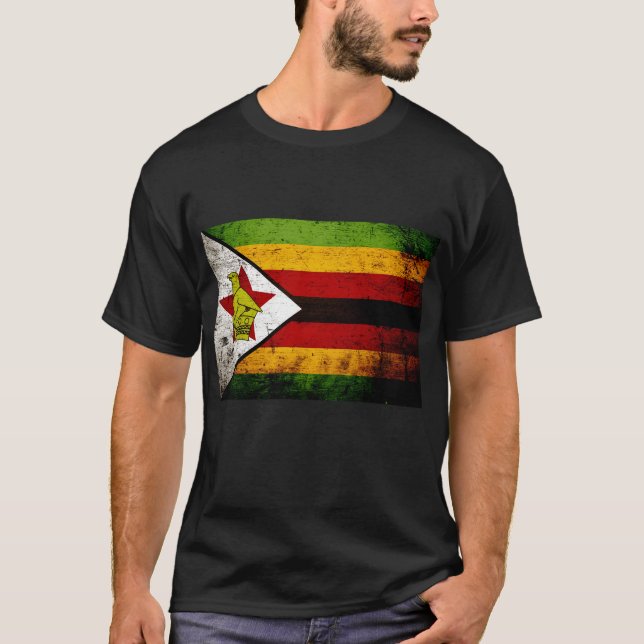 T-shirt Drapeau grunge noir du Zimbabwe (Devant)