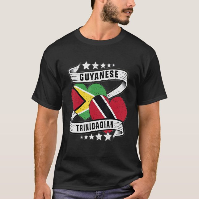 T-shirt drapeau guyanais et trini moitié trinidad moitié g (Devant)