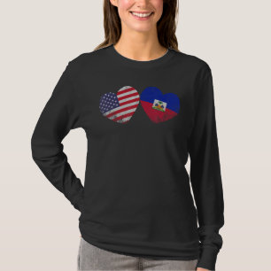 T-shirt Drapeau Haïtien Américain de Coeur Hérite de famil