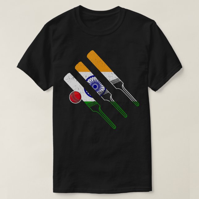T-shirt Drapeau indien de cricket pour un joueur de cricke (Design devant)