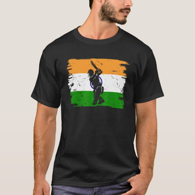 T-shirt Drapeau Indien Des Joueurs De Cricket Drapeau De L (Devant)