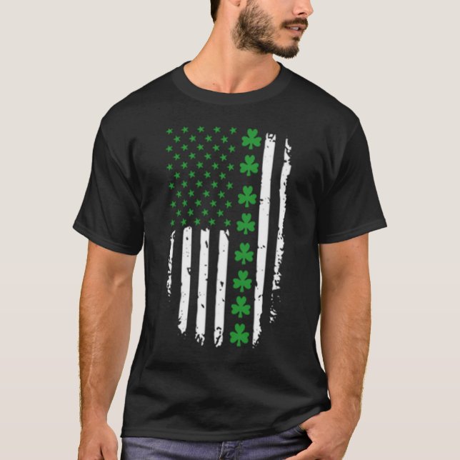 T-shirt Drapeau irlandais-américain Green Clover & Stars S (Devant)