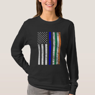 T-shirt Drapeau irlandais américain Ligne Bleue Mince Poli