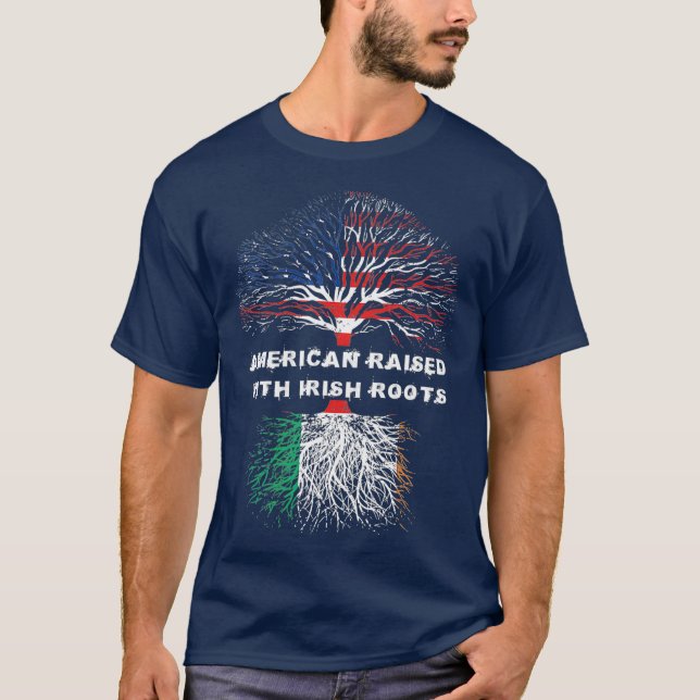 T-shirt Drapeau irlandais de l'Américain élevé avec racine (Devant)