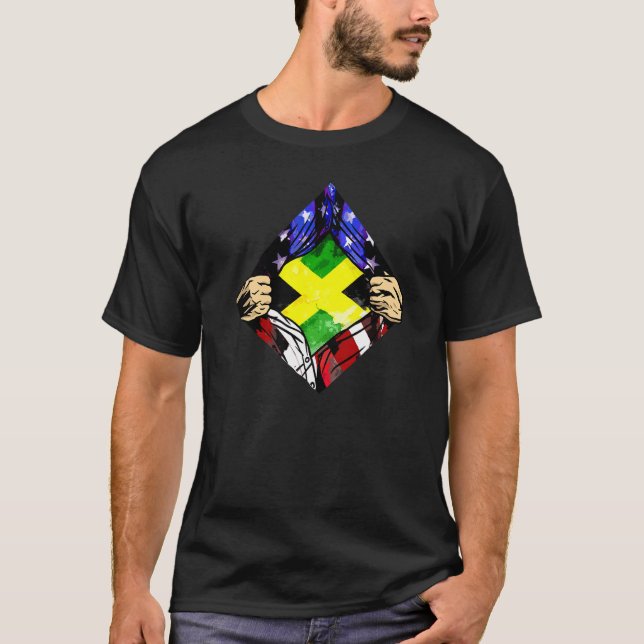 T-shirt Drapeau Jamaïcain des Etats-Unis Demi-Américain De (Devant)