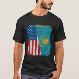 T-shirt Drapeau kazakh américain à moitié USA Kazakhstan R