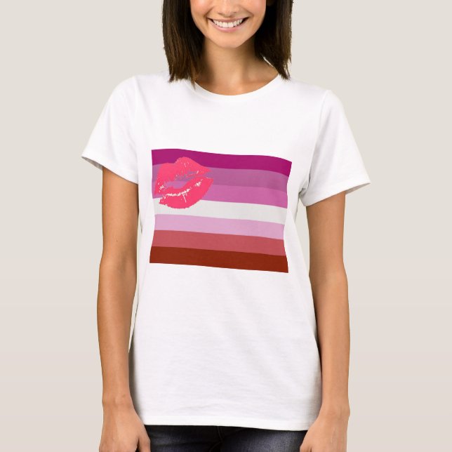 T-shirt Drapeau lesbien de fierté de rouge à lèvres (Devant)