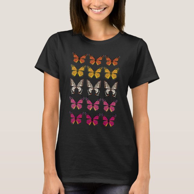 T-shirt Drapeau lesbienne couleur papillon subtil Pride sa (Devant)