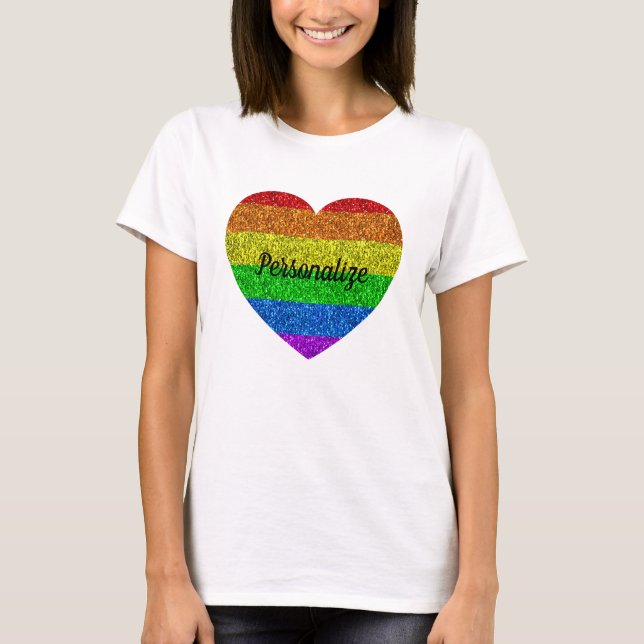 T-shirt Drapeau LGBT vibrant étincelant coeur amour Person (Devant)