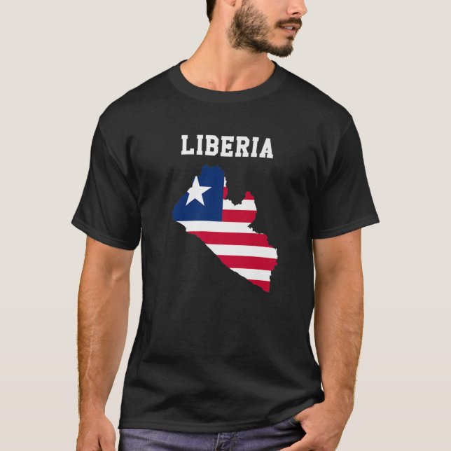 T-shirt Drapeau Libérien À L'Intérieur De La Carte Du Libé (Devant)